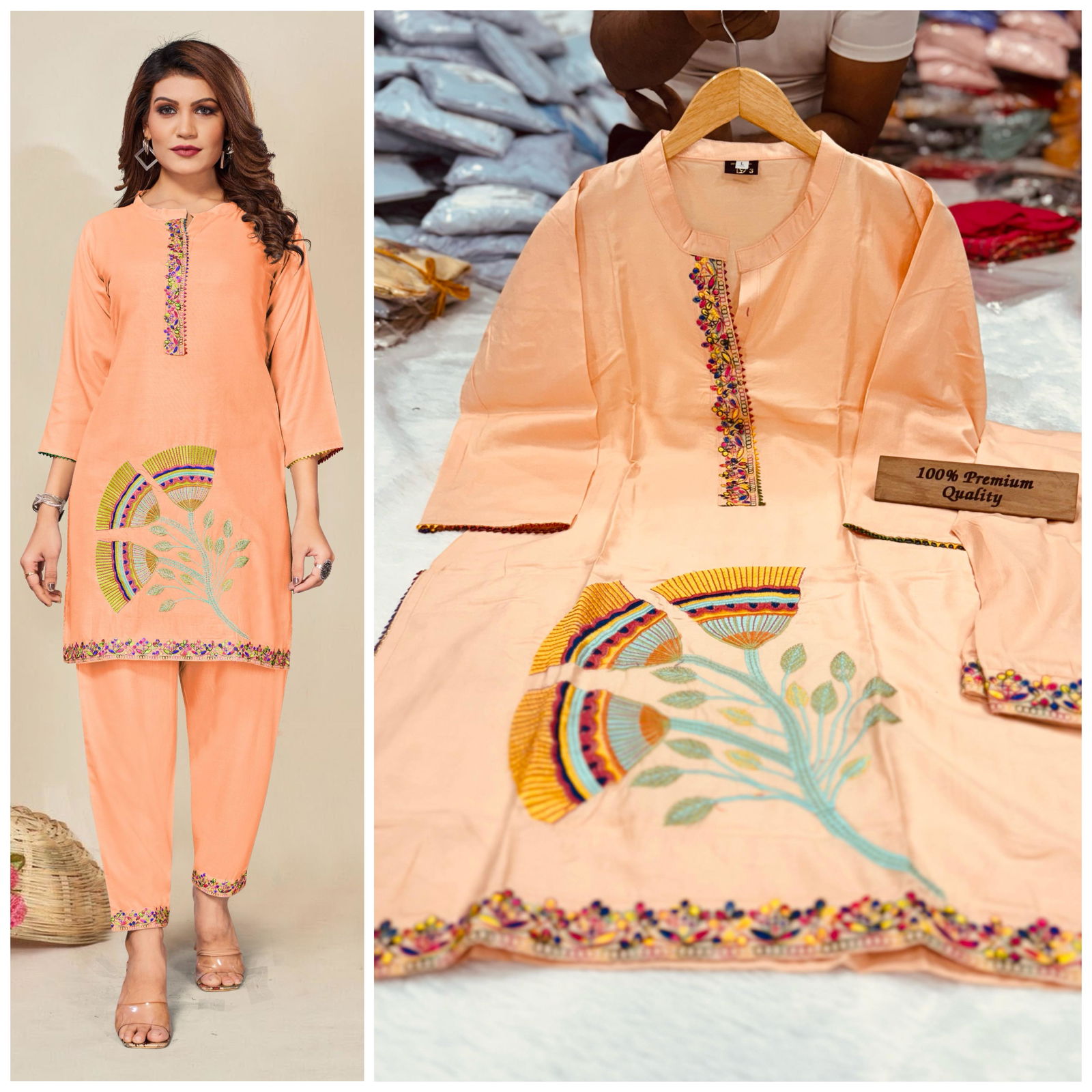 Fun2sh Heavy Rayon Cotton Embroidered Kurti With Bottom Catalog